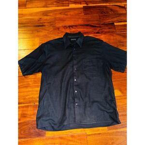 Riscatto Portifino Button Down Shirt Mens XL Black  Linen Short Sleeve Pocket